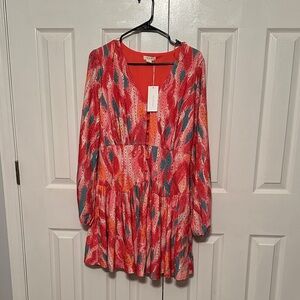 Vibrant Pink and Green Mini Dress